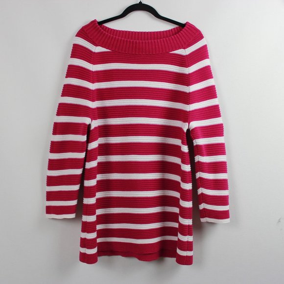 Talbots Pink White Striped Rib Knit Sweater - Picture 13 of 14
